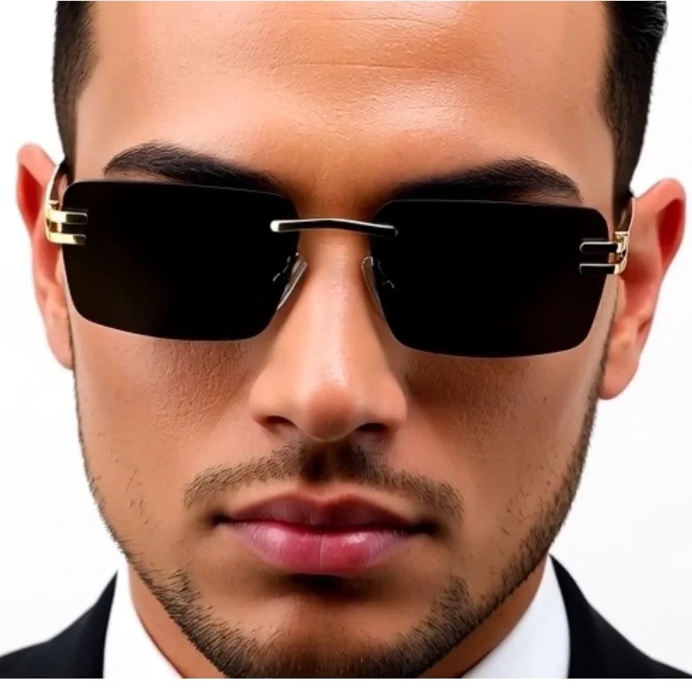 Sunglasses Dark Tint Square Lens Men's Luxury Modern Design Lentes Gafas Humbres